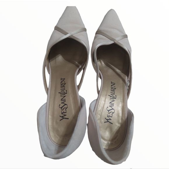 YVES Saint Laurent Satin Champagne Kitten Heels Wedding - Picture 4 of 14